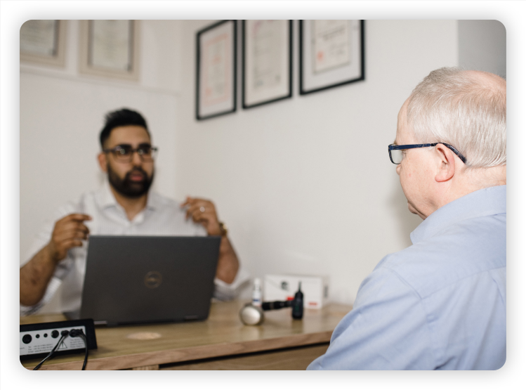 Man discussing problems with tinnitus